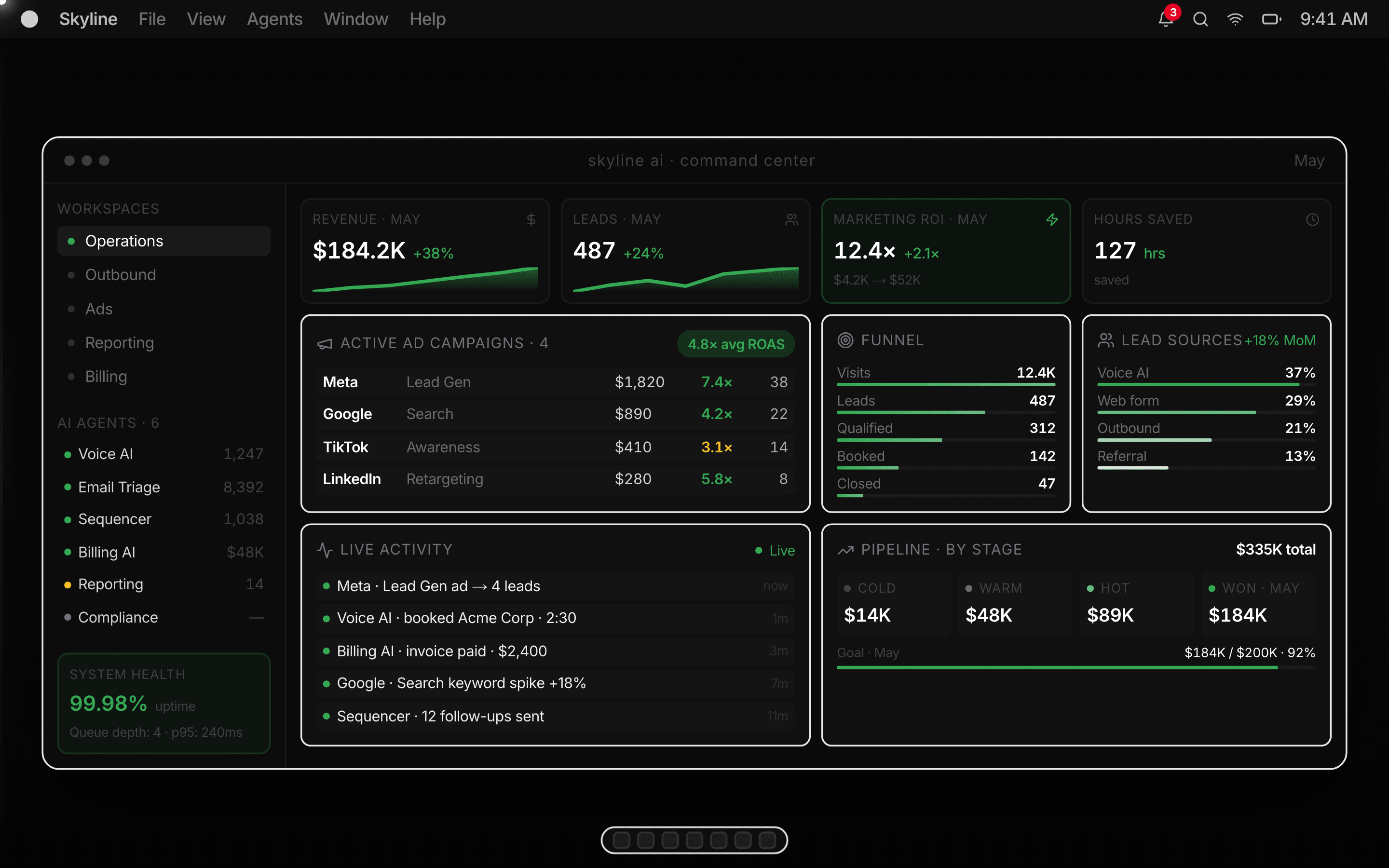 Skyline Mission Control dashboard on MacBook